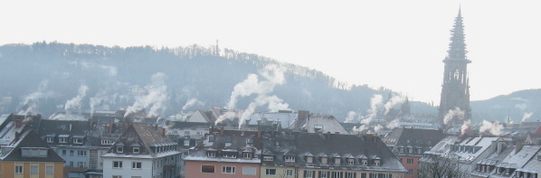 Blick nach Osten zum Schloberg am 12.1.2009 um 8.30 Uhr - Freiburg im Frost bei -11 Grad