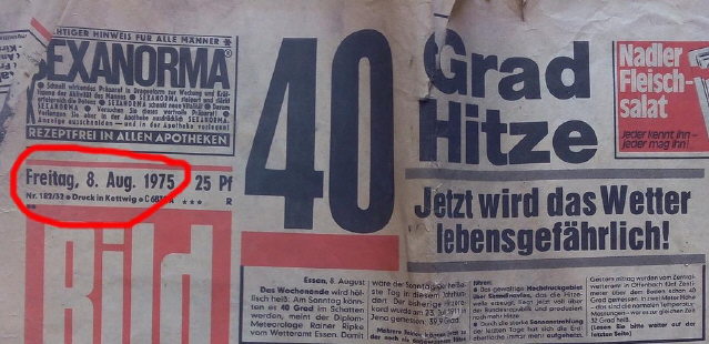 40 Grad Hitze in Deutschland am 8.8.1975 - noch ganz ohne Klimawandel-hysterie