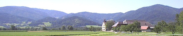 Blick über den Breitehof in Stegen-Attental nach Süden zu Kybfelsen am 1.8.2004