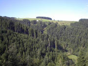 Blick vom Dobelhof nach Westen über die Spirzen hoch zum Simonshof in Breitnau-Freyel am 10.8.2005