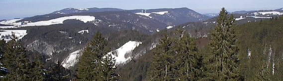 Blick vom Lachenhäusle nach Nordwesten über Wildgutach zu Kandel (links) und Gütenbach (rechts) am 7.2.2005