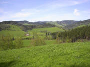 Blick nach Nordwesten vom Gummenwald zum Leistmacherhof am 30.4.2005 - oben rechts der Lindenberg