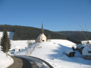 Blick nach Osten zur Piuskapelle und dem ehem. Schulhaus Oberkatzensteig am 23.1.2006