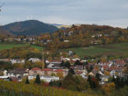 Jesuitenschloss am 31.10.2010: Tele-Blick nach Osten über Spemannplatz und Lorettoberg zum Roßkopf