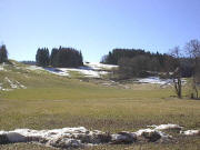 Blick von Hinterzarten nach Süden auf den Kessler Hang mit den letzten Schneeresten am 10.3.2002 - Kesslerhof rechts
